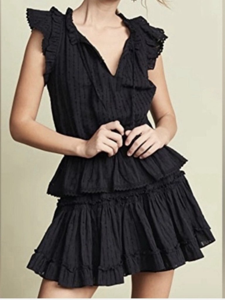Nwt! Misa Los Angeles Lilian Dress Tiered Ruffle Eyelet Black Size Small